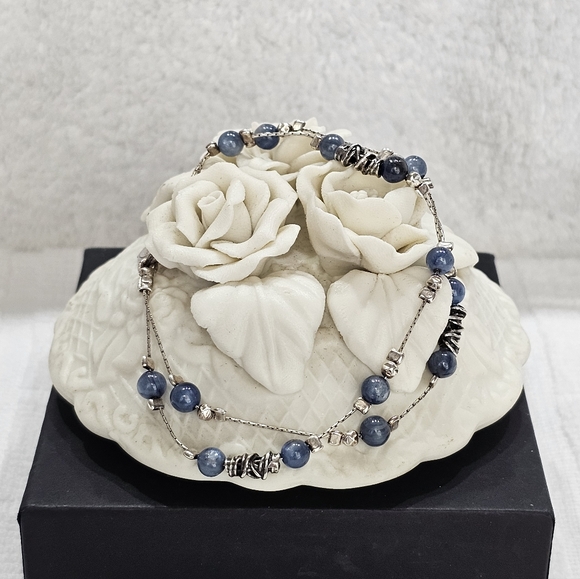 Silpada 925 Silver Sodalite Bead Station Bracelet 7” Wrist Fit - Picture 4 of 9